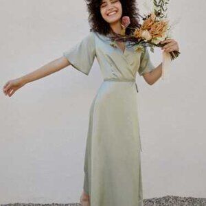 Whimsy + Row Sage/Light Green Lola Wrap Dress |Medium